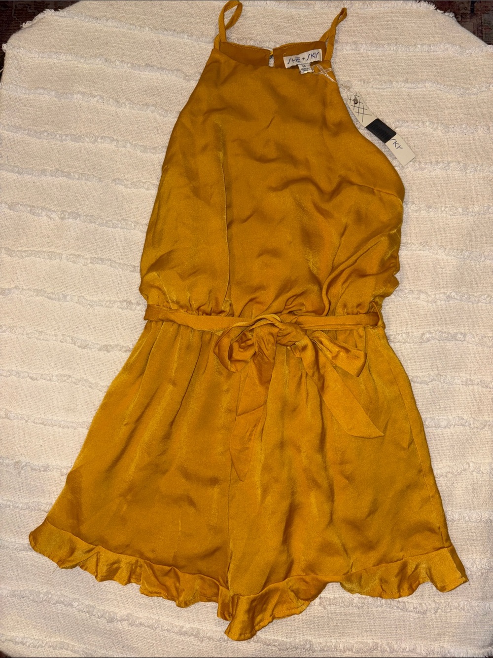 She + Sky Gold Tie-Waist Romper